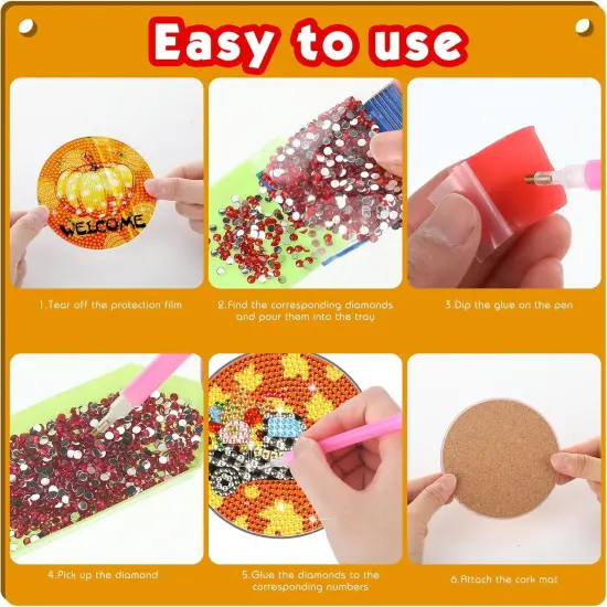 8 Pcs Fall Diamond Art Painting Coasters Kits {3}