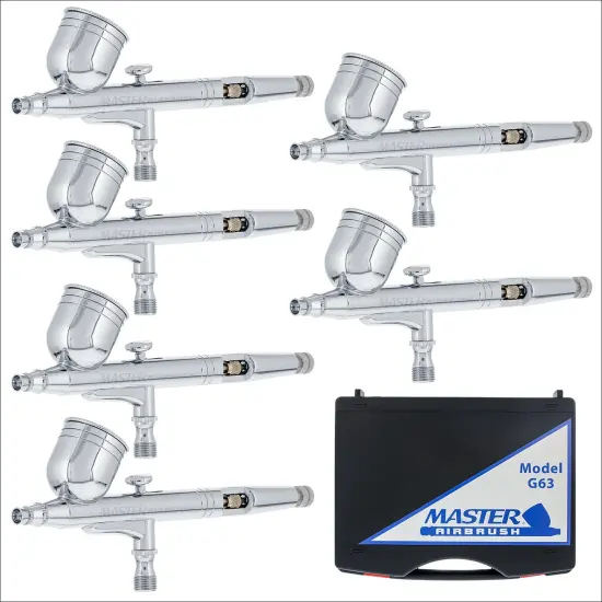 6 Master Performance G23 Dual-Action Gravity Feed Airbrushes with 0.3 mm Tips, 1/3 oz. Cups, Cutaway Handles & Storage Case {1}
