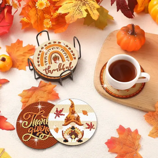 8 Pcs Fall Diamond Art Painting Kits Thanksgiving Diamond Coasters for Adults {2}