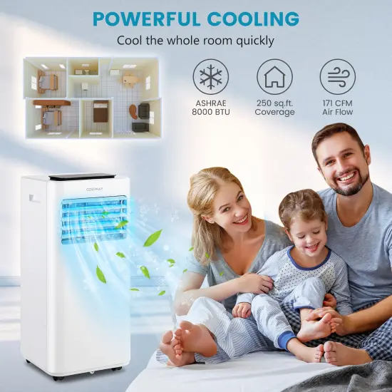 Costway 8000 BTU Portable Air Conditioner 3-in-1 AC Unit withCool Fan Dehum Sleep Mode {2}
