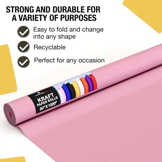 Kraft Paper Roll 36" X 1320" (110' Ft) Colored Paper Roll - Packing Paper Roll - Craft Supplies - Kraft Wrapping Paper Perfect as Shipping Paper Craft Paper Roll by Crown Display Pink {2}