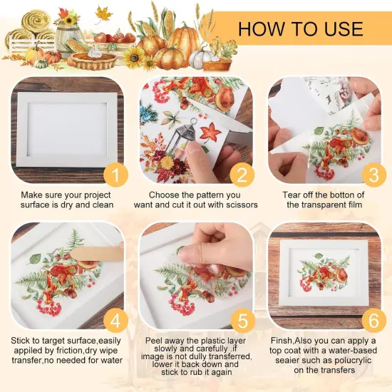 12 Sheets Fall Thanksgiving Rub on Transfers for Crafts {2}