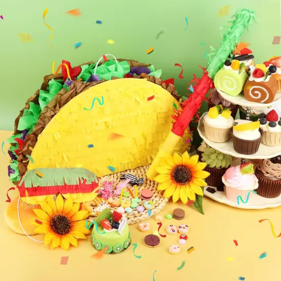 Taco Pinata Set Mexican Birthday Party Pinata with Stick & Blindfold for Kids Adults Cinco de Mayo Taco Decorations Mexican Party Games Fiesta Themed Birthday Party Supplies {4}