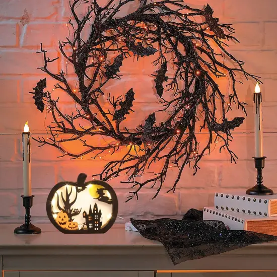 2pcs Halloween Lighted Wooden Table Decoration, Ghost Pumpkin {4}