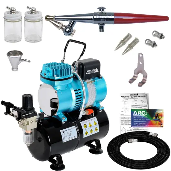 Paasche H-SET Series Single-Action Siphon Feed Airbrush Kit with a Master Cool Runner II Air Compressor with Air Tank & Air Hose {1}