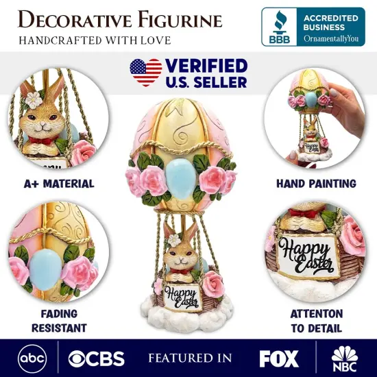 Springtime Voyage Easter Bunny Hot Air Balloon Figurine, 7" Charming Holiday Decor {3}