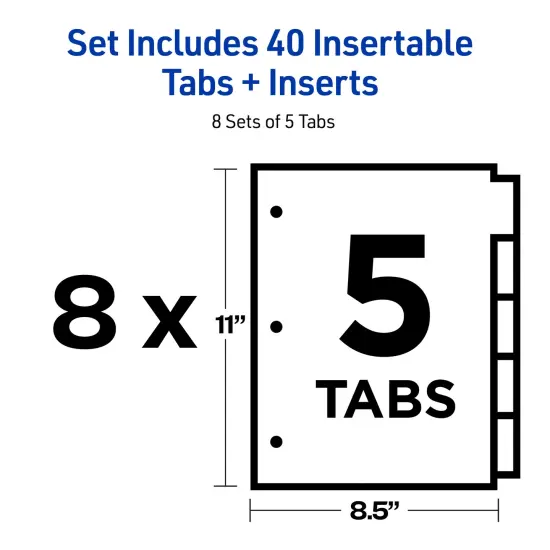 Avery Big Tab Insertable Dividers for 3 Ring Binder, 5-Tab Set, Buff Paper, Multicolor Tabs, 8 Sets (07829) {2}