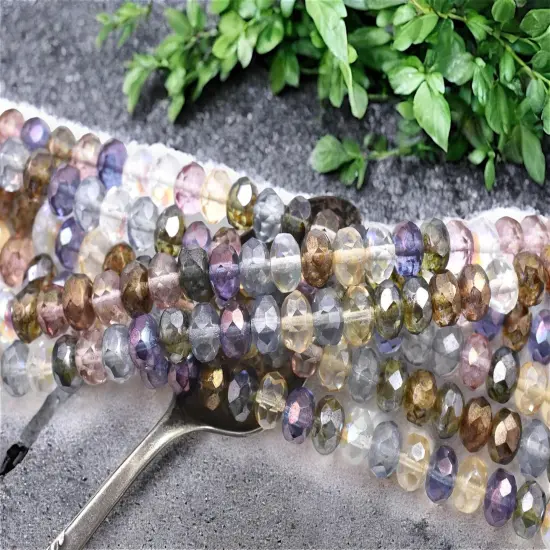 *25* 6x8mm Mixed Transparent Gemtone Luster Fire Polished Rondelle Beads {4}