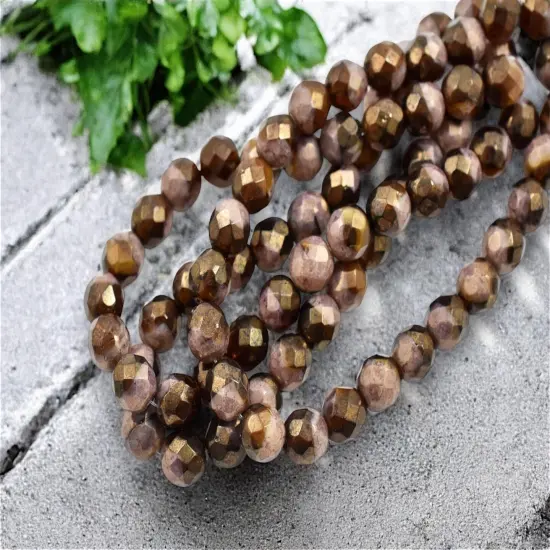 *25* 8mm Gold Lustered Mauve Root Beer Fire Polished Round Beads {3}