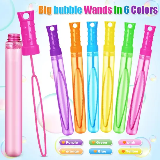 Bubble Wand, 12 Pcs Bubble Wands Bulk in 6 Colors, Bubble Party Favors for Kids, Summer Toys, Indoor Outdoor Activity, Themed Birthday, Wedding, for Girls & Boys {2}