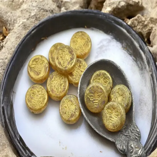 *12* 12mm Yellow Gold Washed Crystal Bee Coin Beads {1}