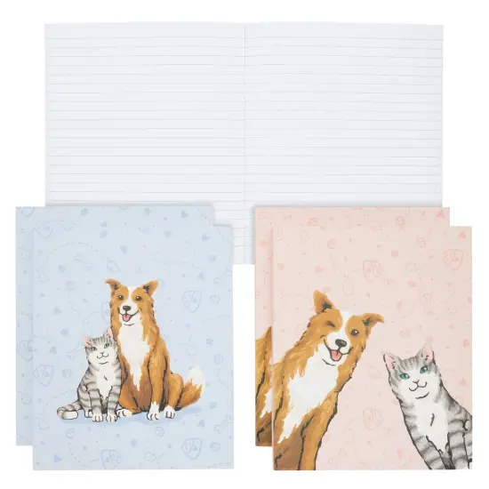 4 Pack Cat and Dog Veterinarian Journal with Paw Prints, Lined Pink/Blue Notebooks for Veterinary Gifts (6.75 x 8.25 In) Multicolor {1}
