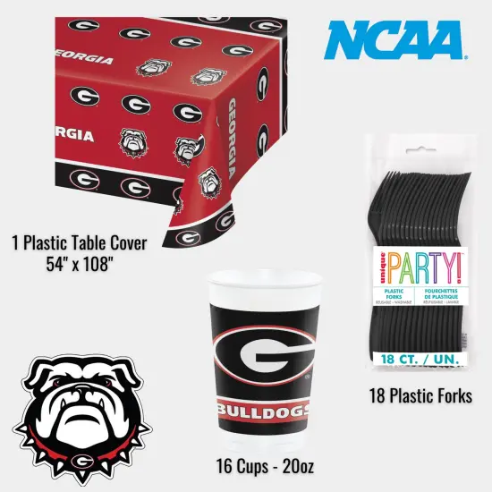 University of Georgia Party Supplies Bundle Tailgate/Graduation Pack for 16 | UGA Plates | UGA Napkins | UGA Cups | UGA Table Cover | UGA Balloons {3}