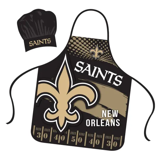 Mojo Licensing New Orleans Saints Apron Chef Hat Set Full Color Universal Size Tie Back Grilling Tailgate BBQ Cooking Host {1}
