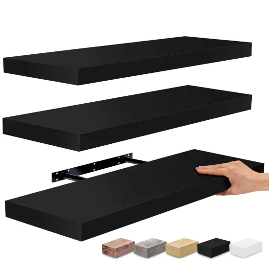 Sorbus Floating Shelves 3 Pack, 24-Inch Wall Mounted Shelves for Wall Decor and Storage with Invisible Brackets Black {1}