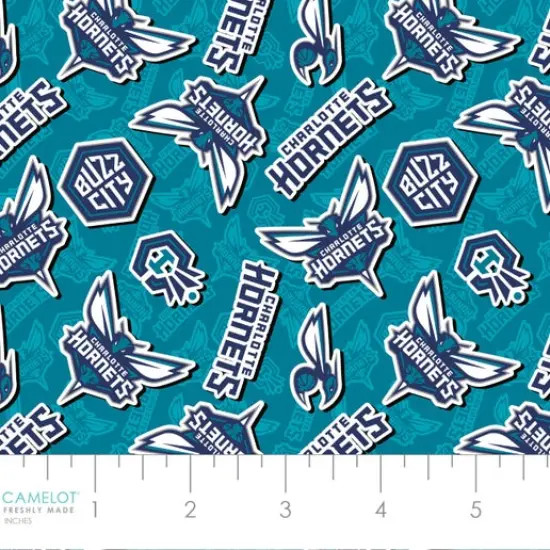 NBA Licensed Charlotte Hornets Toss Aqua Cotton Fabric by the Yard {1}