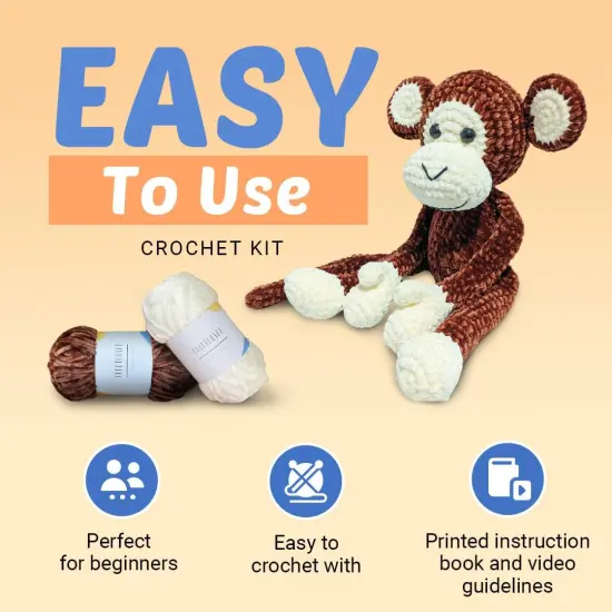 Crochet Kit for Beginners Adults, Freddy The Monkey DIY Crochet Animal Kit for Beginners, Learn to Crochet with Step-by-Step Instruction Book, Beginner Crochet Kit for Adults and Kids {4}