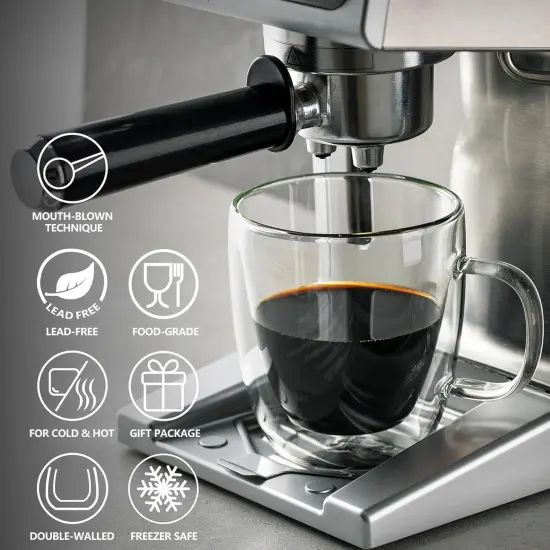 Double Wall Glass Coffee Mugs - 12.5 oz Insulated Clear Coffee Mugs Set of 2 {4}