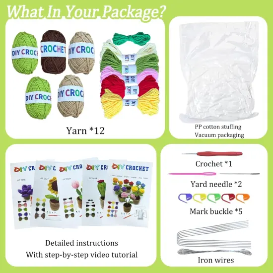 5PCS Crochet Kit for Beginners, Learn to Crochet Kits for Adults and Kids, Starter Craft Knitting Flower Kit {2}