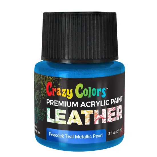 Peacock Teal Metallic Pearl Premium Acrylic Leather and Shoe Paint, 2 oz Bottle - Flexible, Crack, Scratch, Peel Resistant - Artist Create Custom Sneakers, Jackets, Bags, Purses {1}