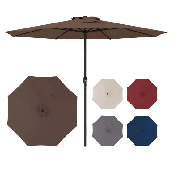 Costway 12 FT Patio Umbrella Outdoor Market Umbrella with Crank Handle 8 Sturdy Ribs Coffee/Beige/Red/Navy/Gray {7}