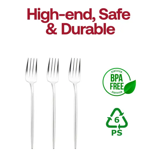 Shiny Silver Moderno Disposable Plastic Dessert Forks (300 Forks) {4}