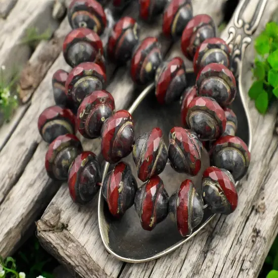 *15* 8x10mm Red Opaline Picasso Saturn Beads {4}