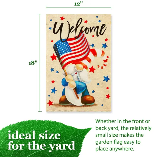 G128 Welcome Patriotic Gnome Garden Flag 12x18 In Double Sided Independence Day Yard Garden Lawn Decoration {4}