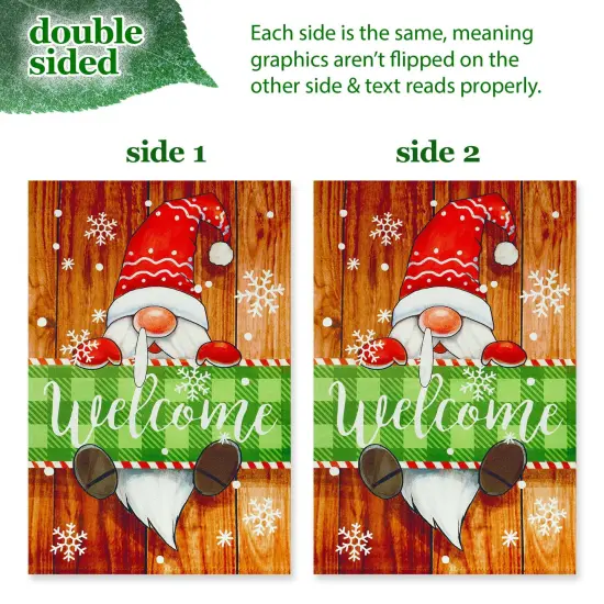 G128 Combo Pack: Garden Flag Stand 36x16IN & Garden Flag Christmas Welcome Gnome Printed 12x18IN Double Sided {5}