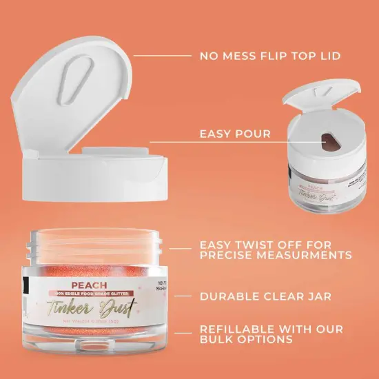 Bakell - Peach Tinker Dust Edible Glitter (5g, 1x Jar) for Food, Desserts, and Beverages! {5}