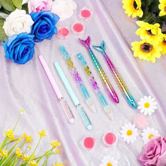12 Piece Diamond Painting Tool, Include 6 Piece Mermaid Point Drill Pens Classic Point Drill Pen Spiral Diamond Painting Pen, 6 Piece Diamond Painting Wax Storage Case Full of Glue Clay (Pink) {5}