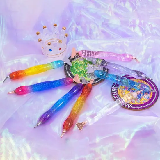 Diamond Painting Art Drill Pen Kit with 6 Screw Stainless Steel Silver Metal Tip Nibs, 6 Plastic Placers,6Glue Clays Tool Accessories for Diamond Painting, Diamond Art Orange Yellow {3}