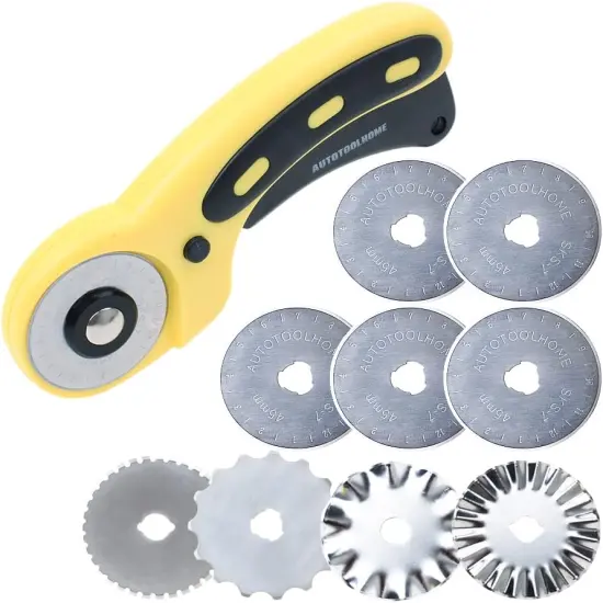 45mm Rotary Cutter Set with 9 Pack Replacement Rotary Blades Skip Rotary Blades Pinking Rotary Blades for Sewing Fabric Leather Quilting Cutter Paper Perforating Tool {1}