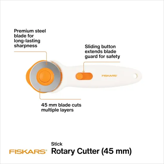 45mm Rotary Cutter for Fabric, Premium Steel Stick Fabric Cutter Cuts Through Multiple Layers, Right and Left Handed, Easy and Safe Blade Change, Arts and Crafts, Sewing and Quilting Tools {3}