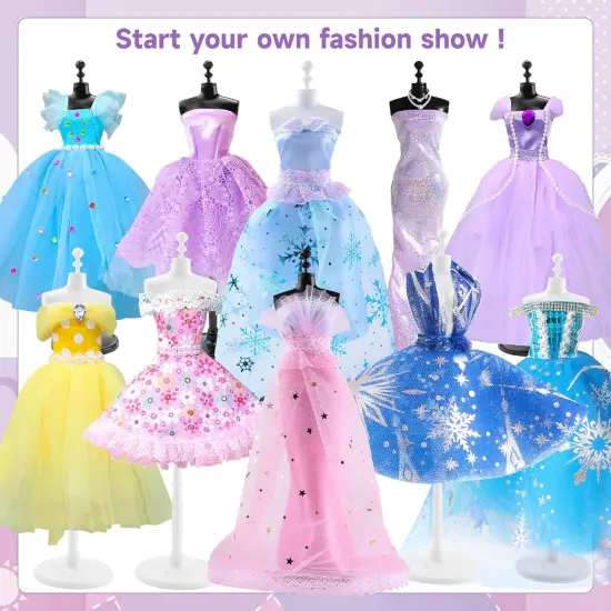 Mini Sewing Machine for Beginners - 240 Pieces Fashion Designer Kit with Portable Sewing Machine for Girls, DIY Doll Clothes Making Kit with 2 Mannequins, Creativity Gift Toy for Kids {5}