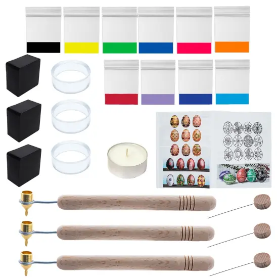 3 Kistka Pens, 10 Dyes, 3 Beeswax, 3 Stands, 3 Wires, Candle, Instructions Pysanky Ukrainian Easter Egg Decorating Kit 24 Pcs Craft DIY Set {1}