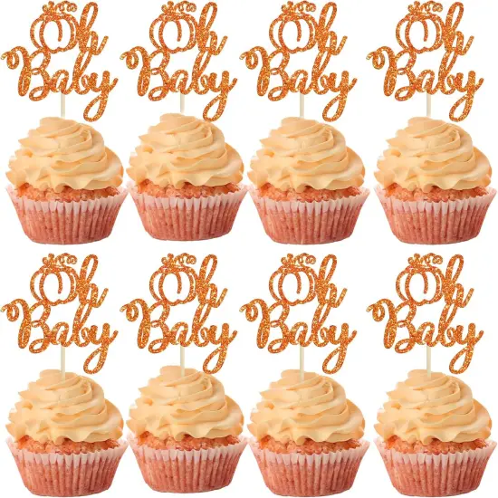 24Pcs Pumpkin Oh Baby Cupcake Toppers {1}