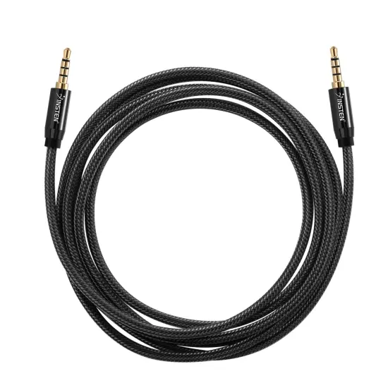 3.5mm Audio Cable, Male Male, TRRS 2CH w Mic, Nylon Braid Jacket, 6 Feet Black {7}