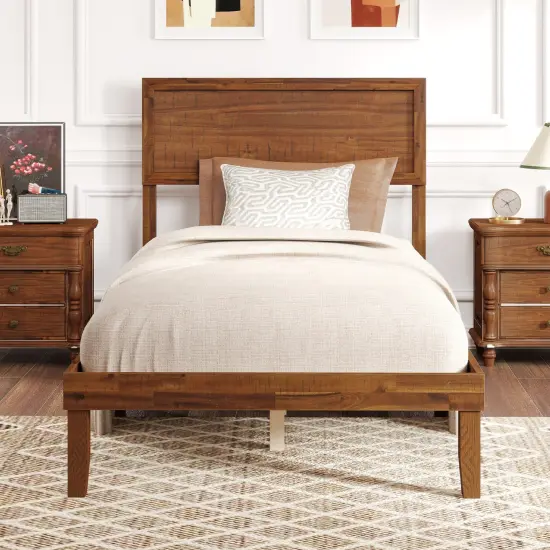 Bed Frame with Headboard and Wooden Slats Support {1}