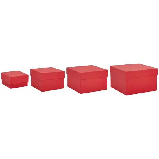 Stockroom Plus Set of 4 Sizes Square Nesting Gift Boxes with Lids for Presents, Stacking Decorative Goodie Box for Holidays, Wedding, Birthday, and Party Favors (Red) {4}