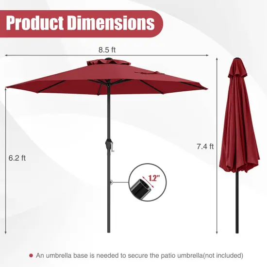 Fabric Outdoor Heavy Duty Market Umbrella with Crank Handle, 8 Sturdy Ribs, UV Protection Red {5}