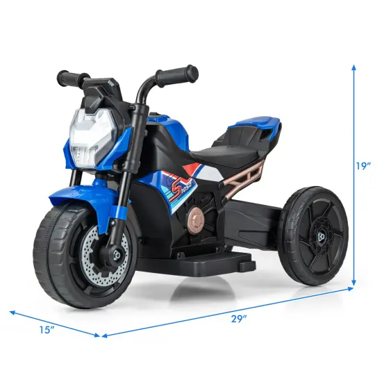 Plastic 6V Kids Ride-on Motorcycle with Battery Power and Detachable Training Wheels Blue {4}