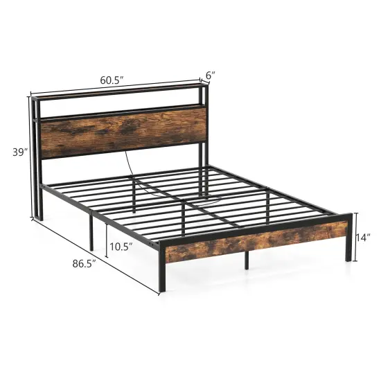 Twin/Full/Queen Bed Frame with Storage Headboard and Charging Station-Full Size {5}