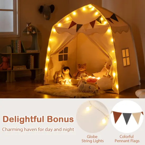 Blue Polyester Kids Play Tent Bed Tent with String Lights, Extra Large Playhouse Tent for Indoor & Outdoor Fun Beige {6}
