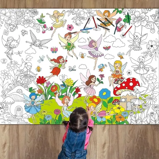 Poster for Kids Giant Coloring Poster Large Fairy Party Flower Coloring Tablecloth Jumbo Coloring Books for Kids Classroom Home Birthday Party Supplies Favor {1}