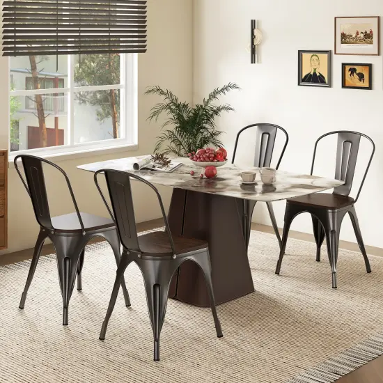 Metal Style Dining Chairs Set of 4, Stackable Kitchen Chairs with Wood Seat Gun {2}