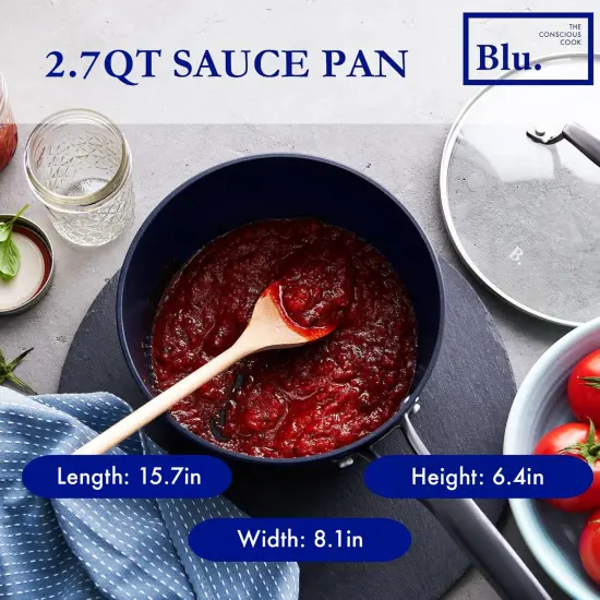 Blu. Cookware 2.7QT Nonstick Sauce Pan with Lid, Non-Toxic {4}