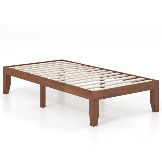Solid Wood Twin Platform Bed with Storage Space Sturdy Frame and Noise-free Design Walnut {1}
