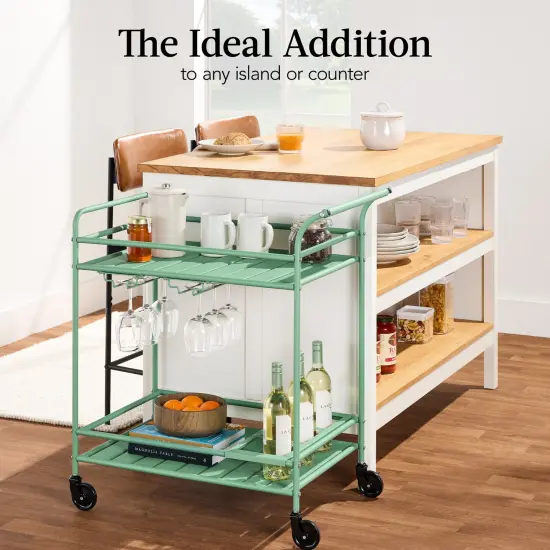 Best Choice Products 2-Tier Rolling Bar Cart Indoor/Outdoor w/ Storage Shelves, Wine Rack, Lockable Wheels Sage {6}