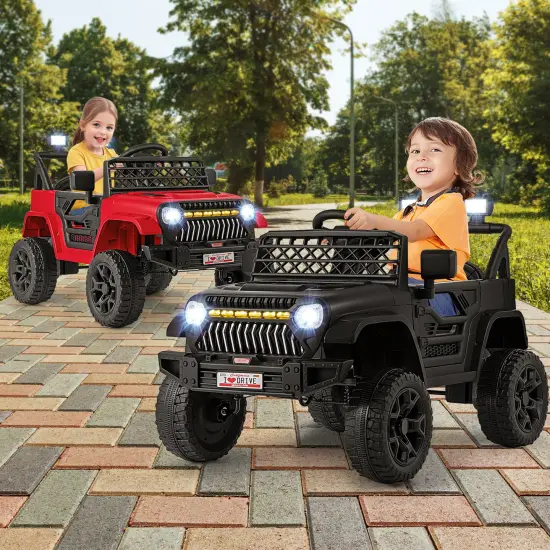 12V Ride-On Truck Car for Kids with Parental Remote, Music Player, and LED Lights Black {2}